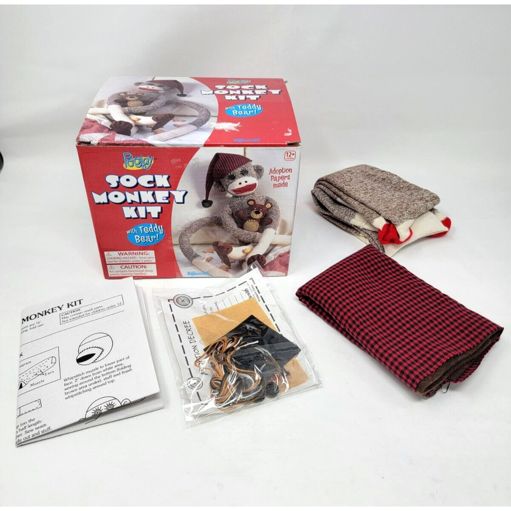Peejay Sock Monkey Kit with Teddy Bear Craft Plush Creative Toy Project Hobby